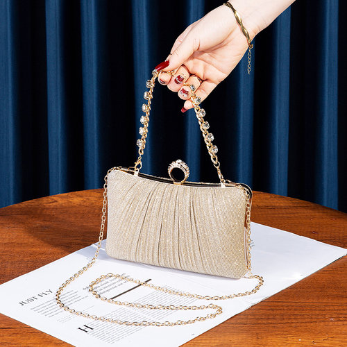 丝芙伦镶钻褶皱宴会手拿包放手机