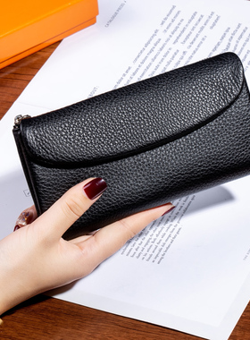 纯牛皮长款折叠钱包女气质2025新款真皮大容量多卡位零钱包放手机