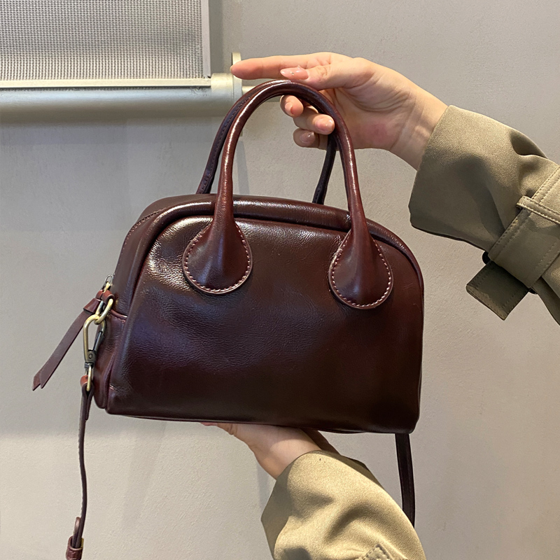 丝芙伦植鞣头层牛皮斜挎手提小包