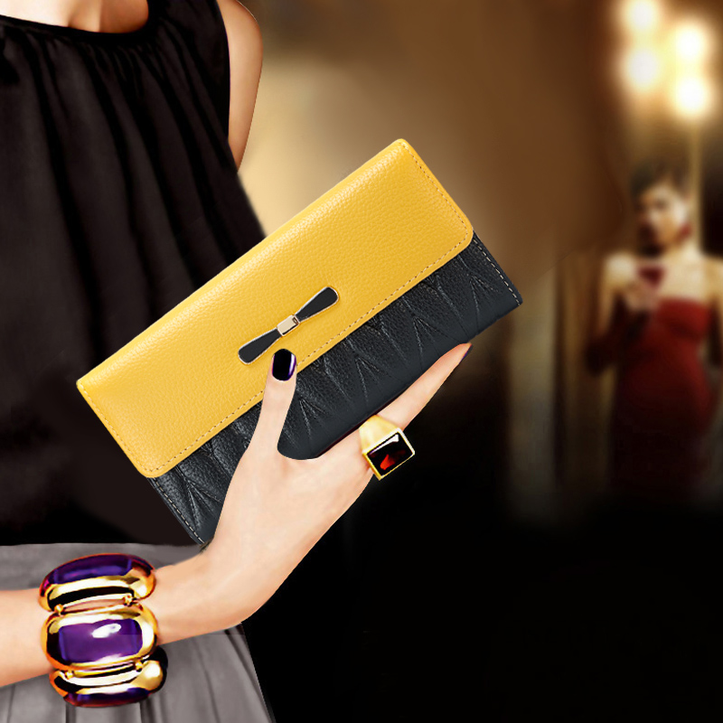 2025新款真皮长款钱包女气质大容量放手机钱夹时尚蝴蝶结皮夹手包