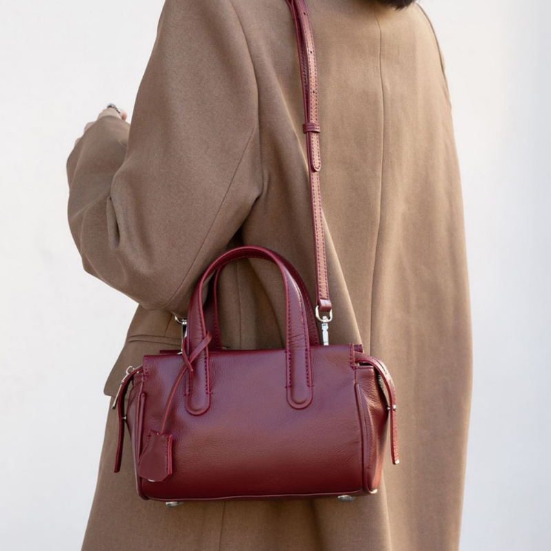 丝芙伦自然摔纹头层牛皮波士顿包