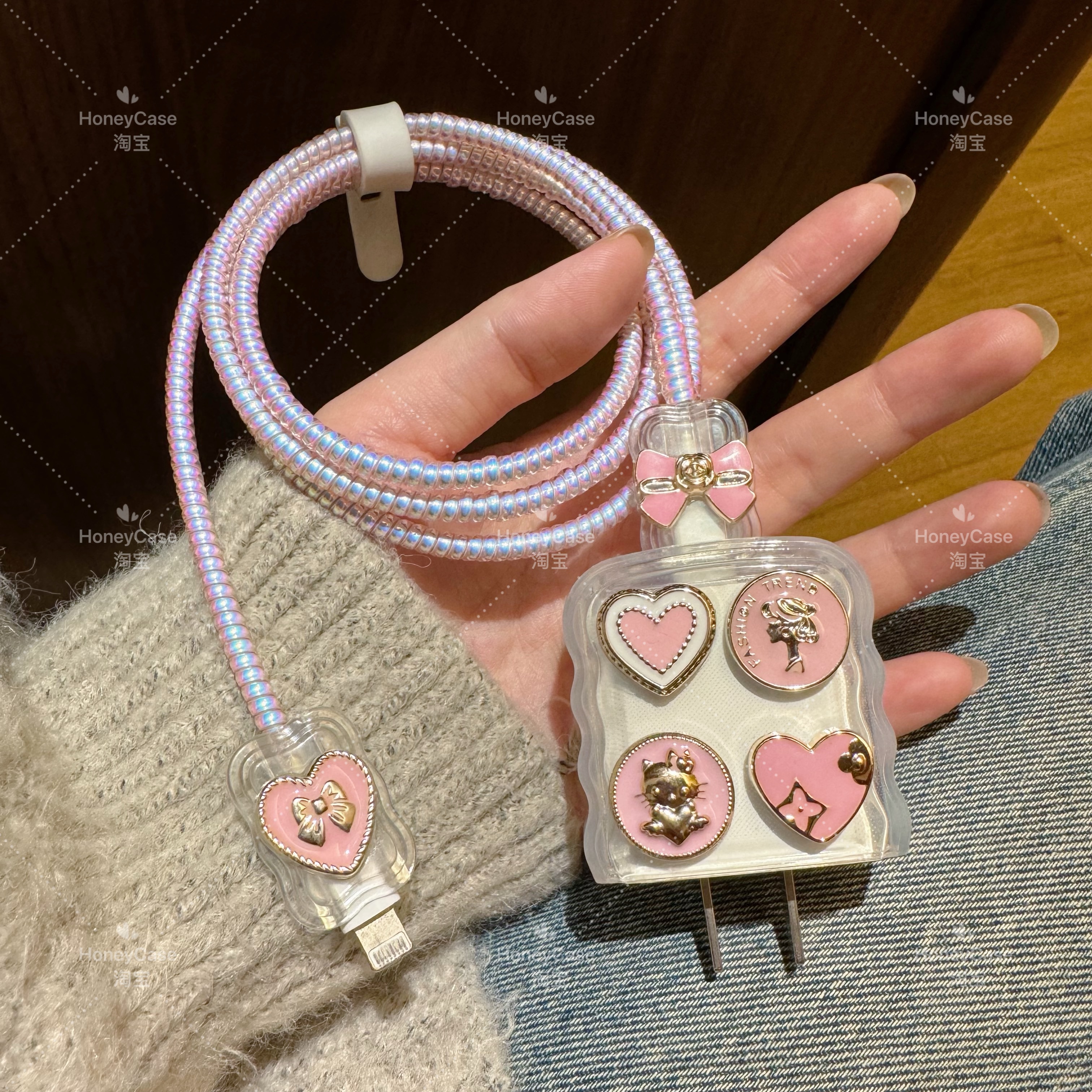 粉色爱心苹果20w充电器保护套