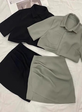 张阿星【费城故事套装】2022夏装新款显高显瘦皱褶遮肉气质两件套