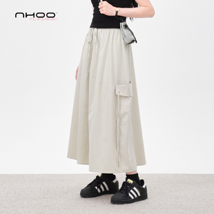 裙中长款 NHOO 口袋抽绳工装 户外速干半身裙女夏季 A字裙子 2025薄款