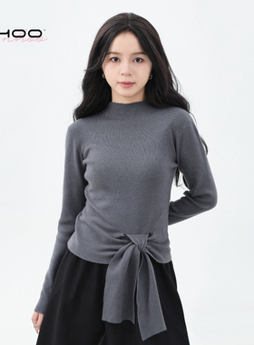 NHOO恩逅 设计感不对称绑带半高领针织衫修身款半高领毛衣打底衫