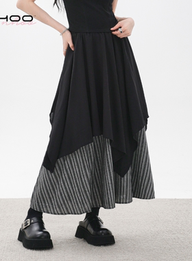 NHOO恩逅 小众设计双层不规则拼接假两件条纹半身裙设半裙显瘦