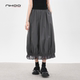 复古裙子 灯笼花苞裙褶皱立体长款 NHOO恩逅 灰色半身裙女2026新款