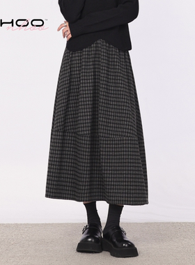 NHOO恩逅 经典百搭格纹分割半身裙秋冬新款毛呢半裙中长款裙子