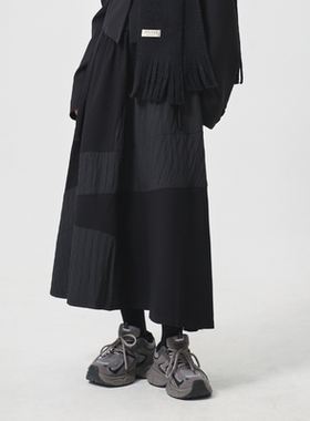 NHOO恩逅 小众设计感女裙高腰拼接A字半身裙暗黑山本风新款女裙