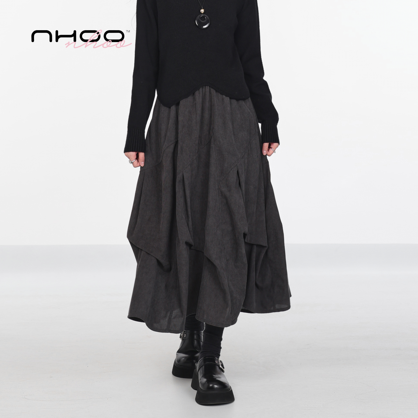 褶皱设计感A字灯芯绒半身裙