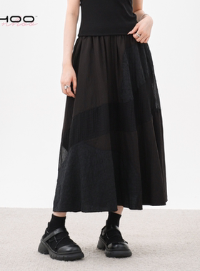 NHOO恩逅 小众设计感高腰拼接A字半身裙暗黑山本风垂感显瘦半裙