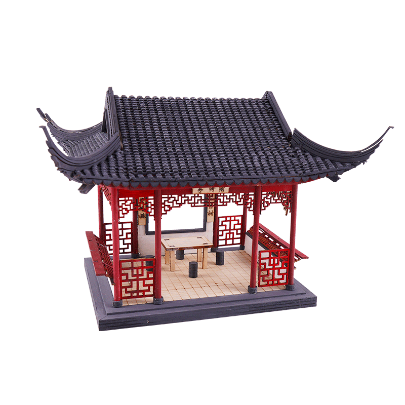 古典建筑凉亭模型假山鱼缸亭子