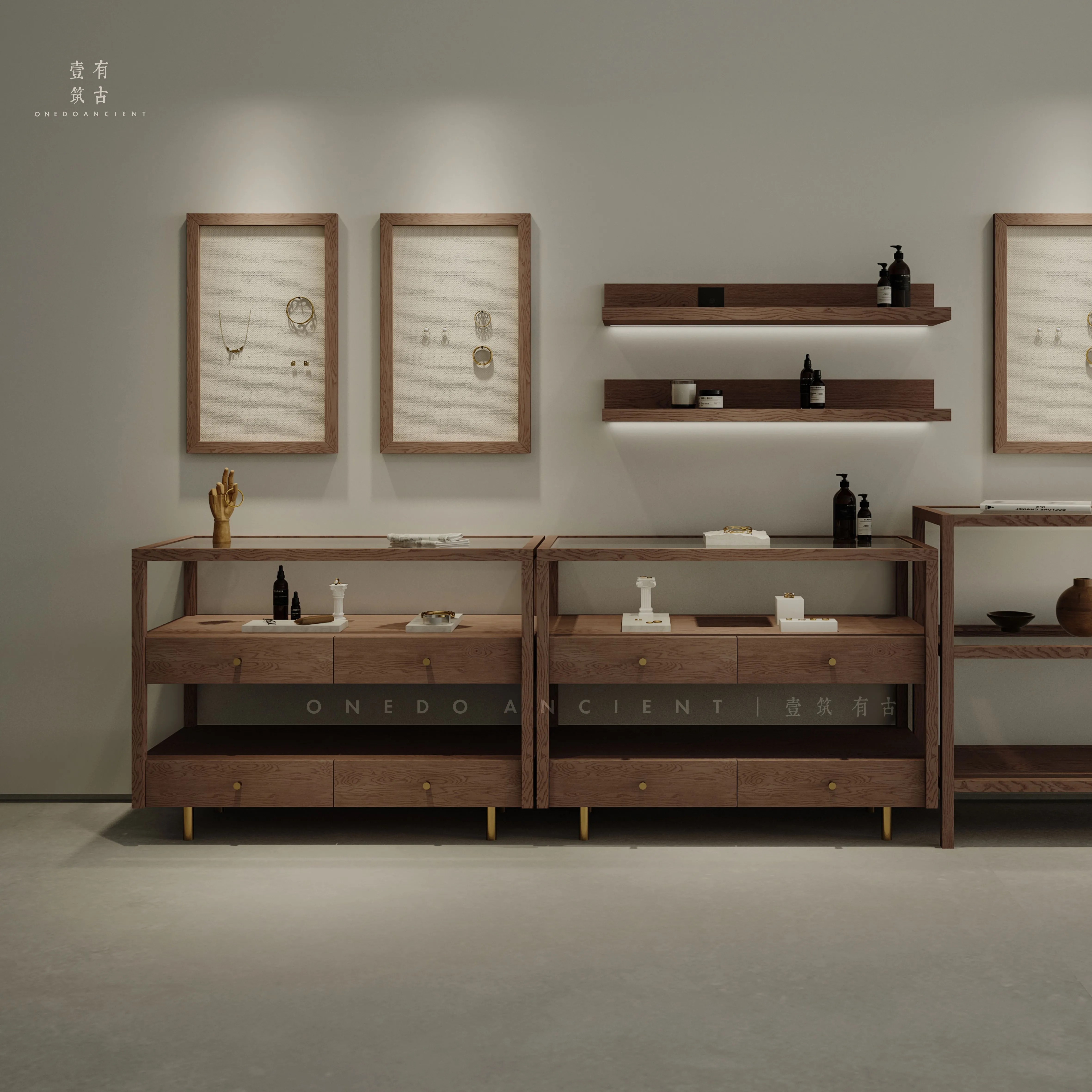 鞋子包包围巾饰品移动实木精品柜复古商场玉器珠宝陈列柜展示柜子