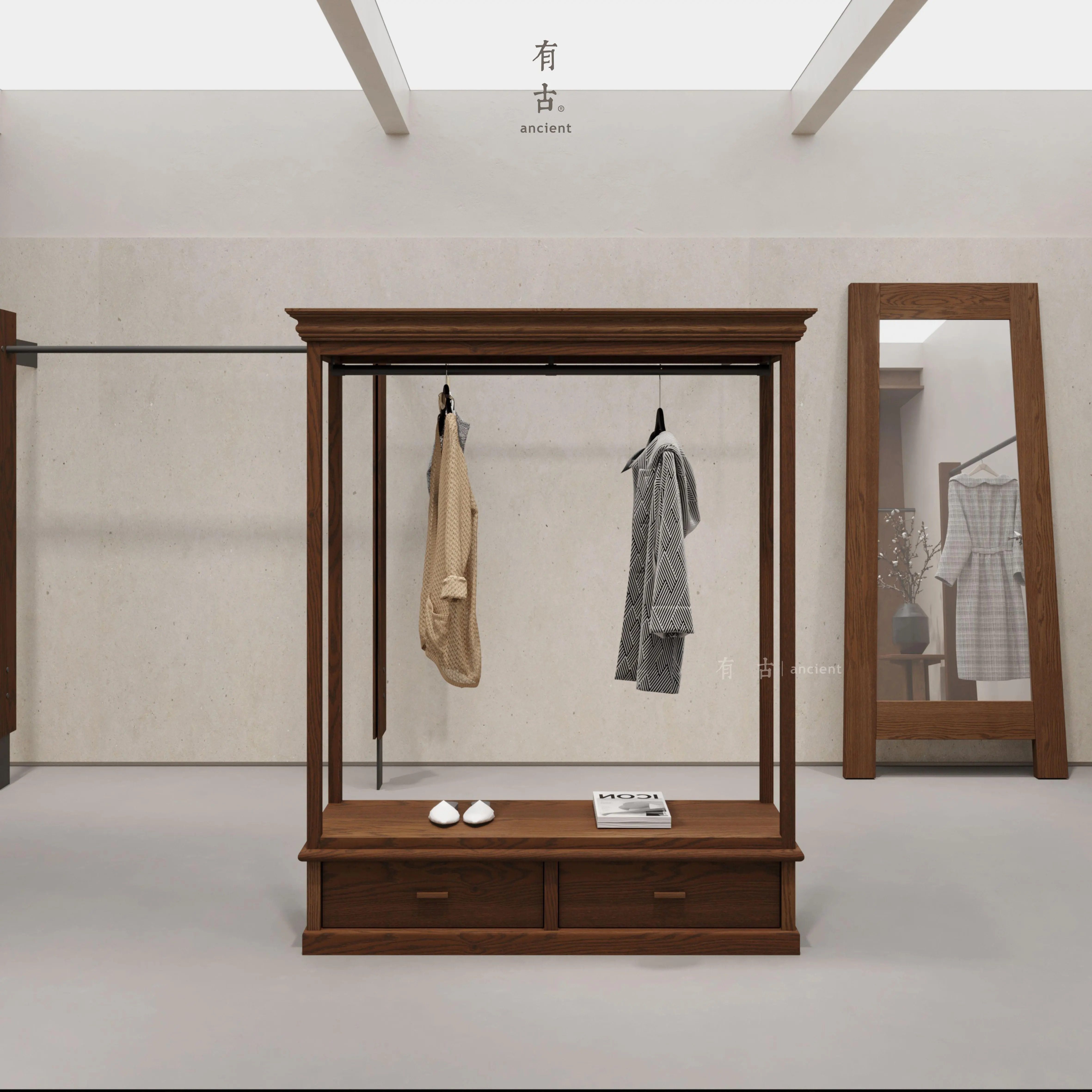 复古服装店男女装中岛陈列柜落地式展示货架鞋子包包组合挂衣货架