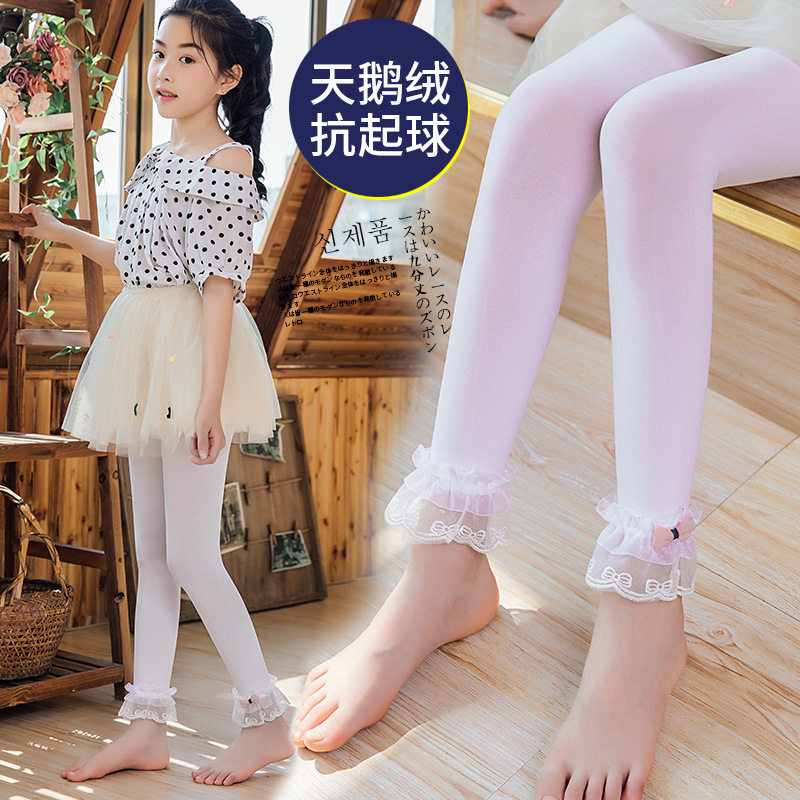 女童打底裤夏季新款天鹅绒丝袜中大童外穿九分裤连裤袜女宝宝裤子
