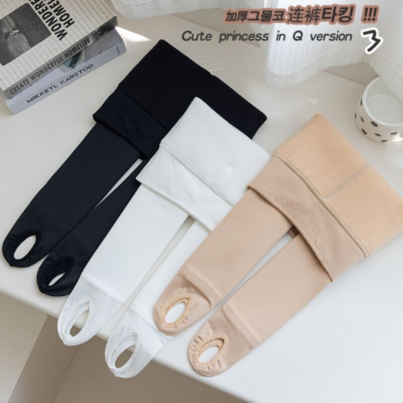 女童踩脚水光袜白色冬加绒连裤袜