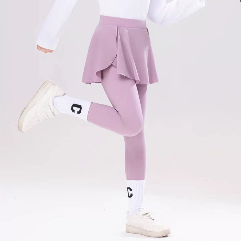女童打底裤春秋儿童运动骑行假两件裙裤女孩外穿瑜伽弹力鲨鱼裤