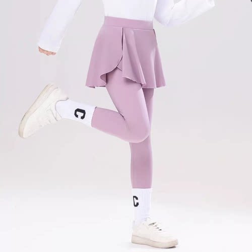 女童打底裤春秋儿童运动骑行假两件裙裤女孩外穿瑜伽弹力鲨鱼裤