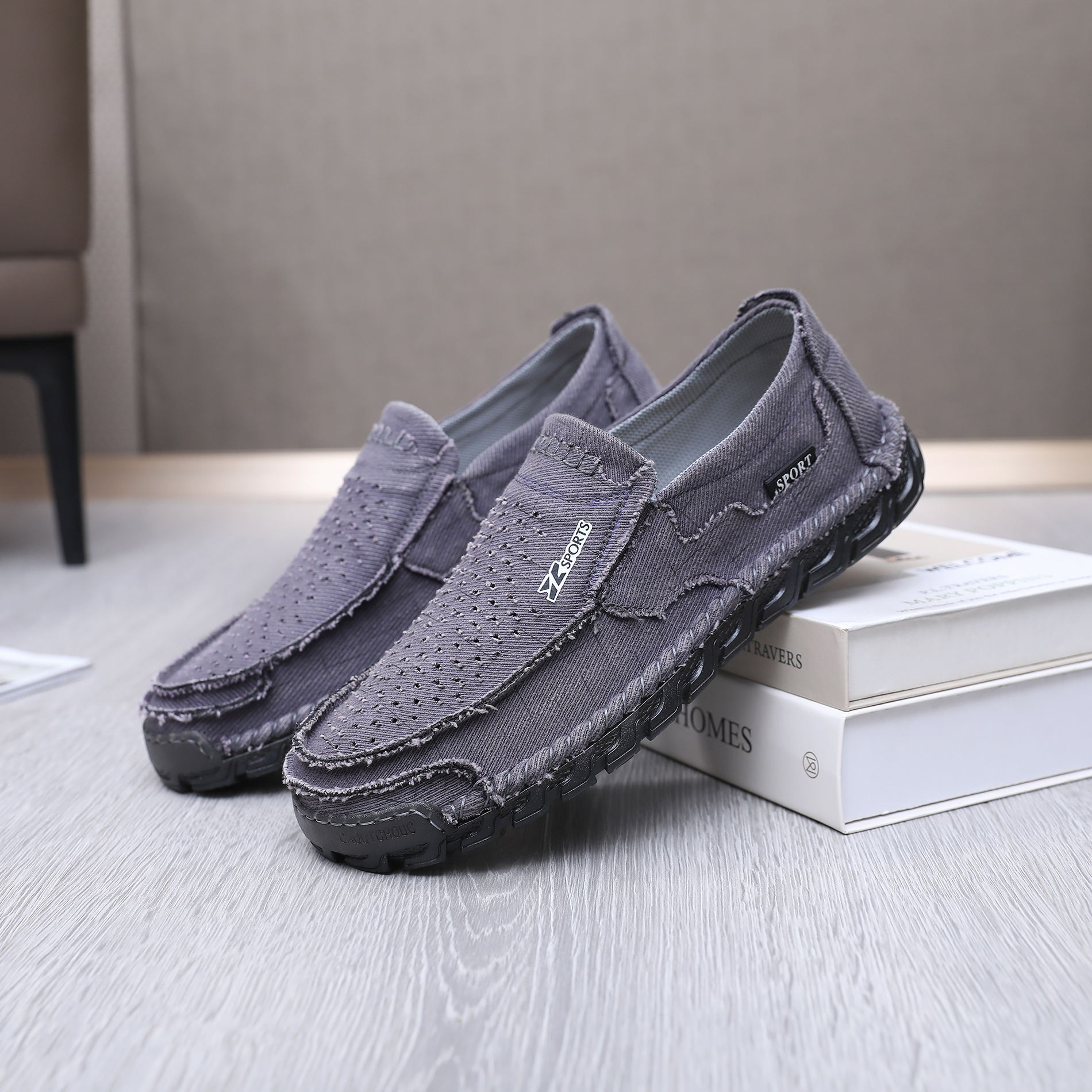 夏季男网鞋老北京布鞋透气帆布防滑牛筋底一脚蹬中老年爸爸休闲鞋