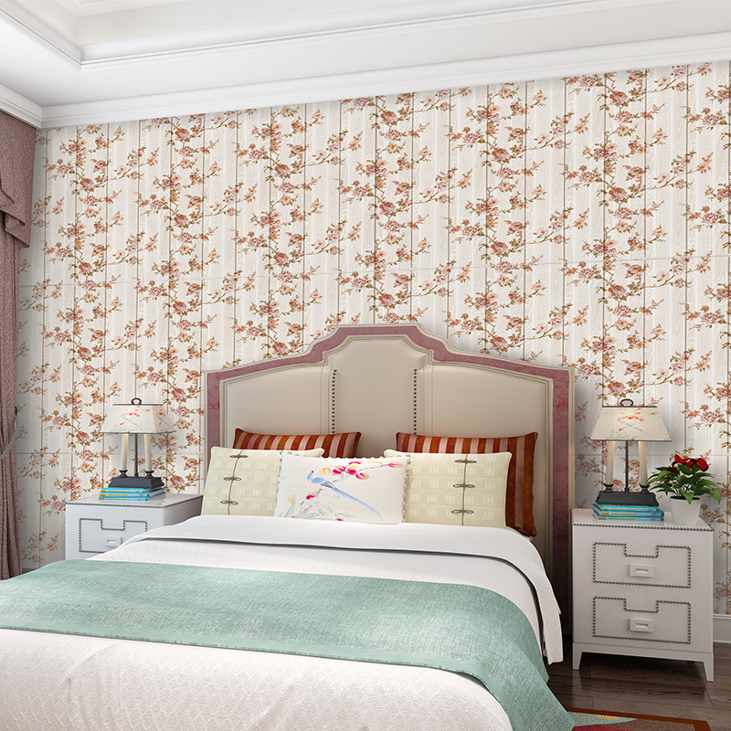 自粘墙贴美式墙纸田园防水防撞隔音卧室客厅装饰艺术背景墙壁纸
