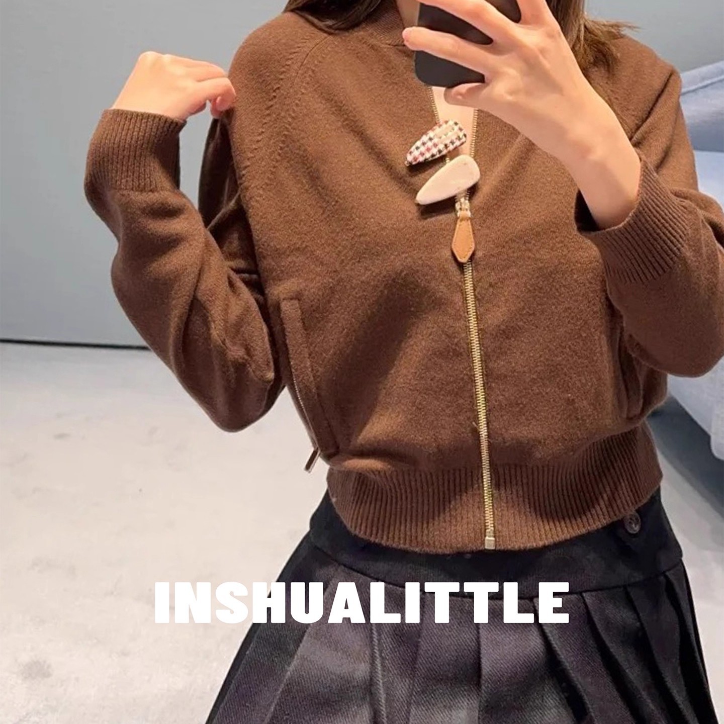 针织毛衣拉链开衫女士