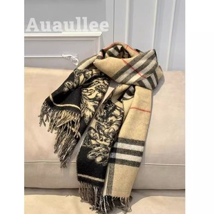 品质升级！氛围绝了战马格纹双面两用羊毛羊绒围巾秋冬披肩围脖女