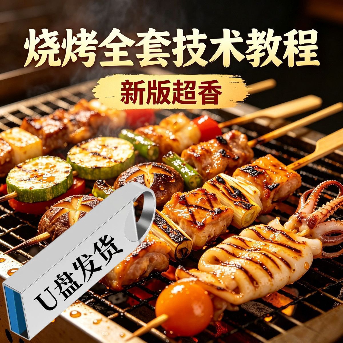U盘优盘商用炭烤烧烤全套技术教程 腌料酱料配方摆摊创业视频