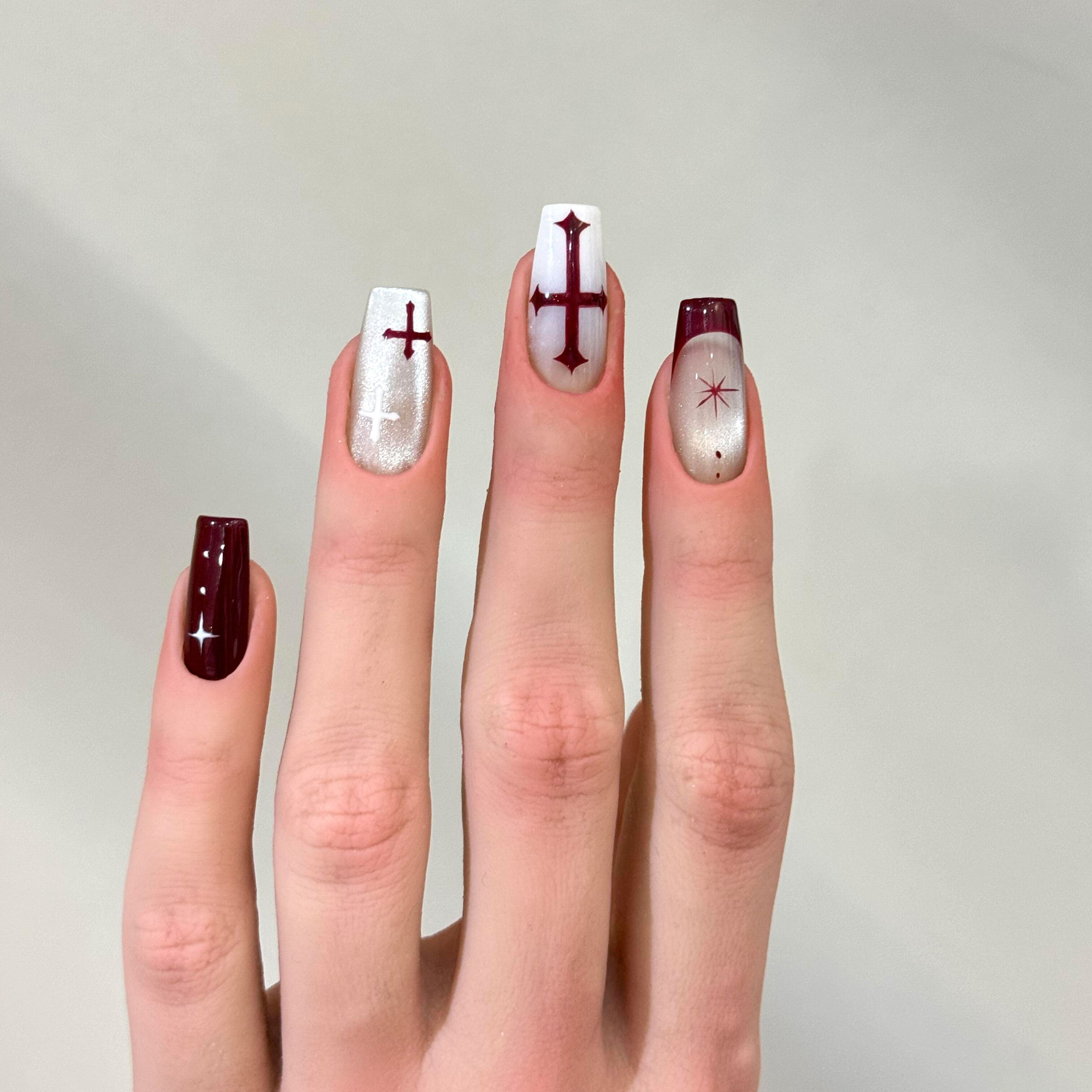 手工穿戴甲甜酷法式十字架美甲爆闪猫眼指甲新款显白高级感,彩妆/香水/美妆工具,美甲工具,淘宝优惠券,粉丝福利购,淘宝优惠卷