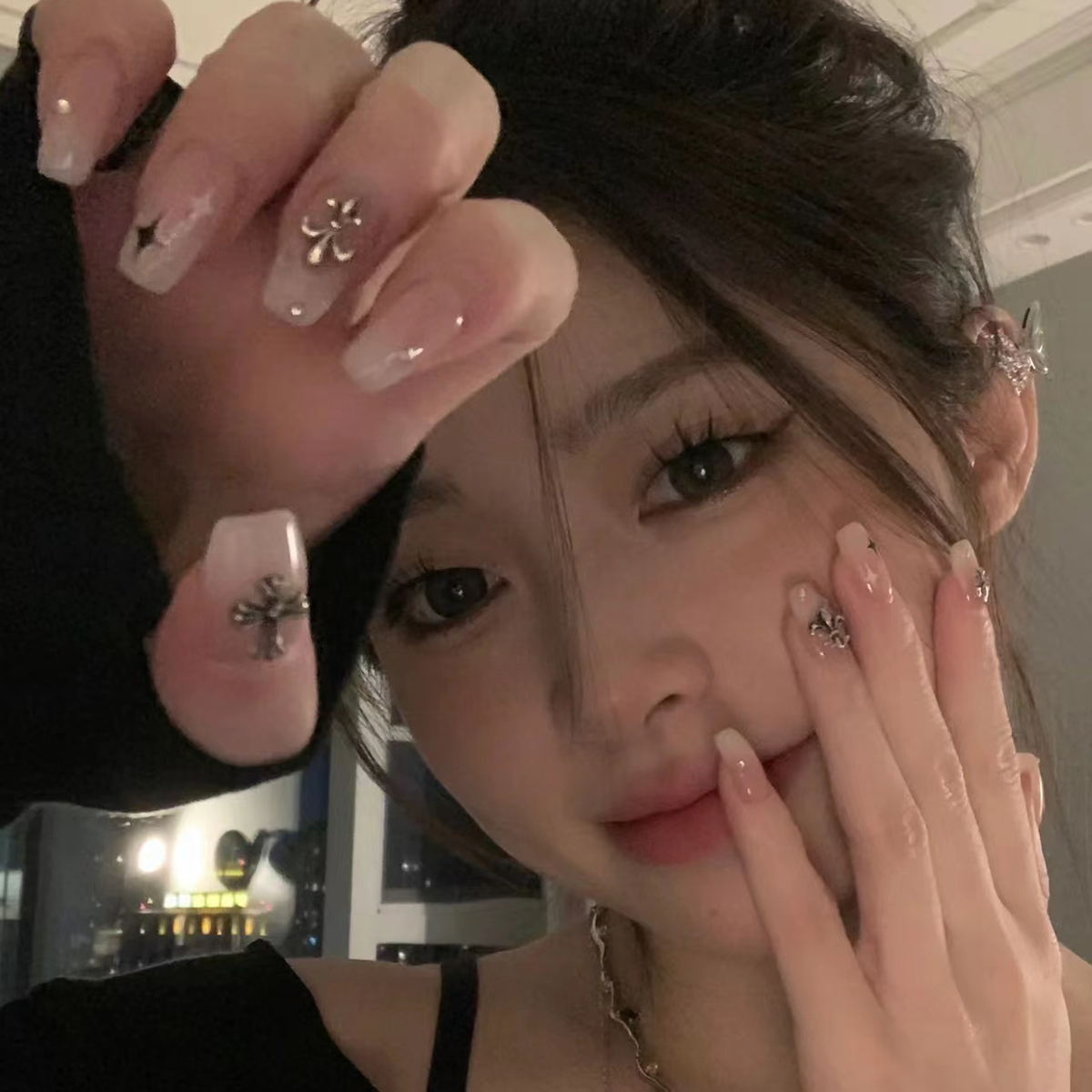 手工定制美甲渐变克罗心孕妇可带