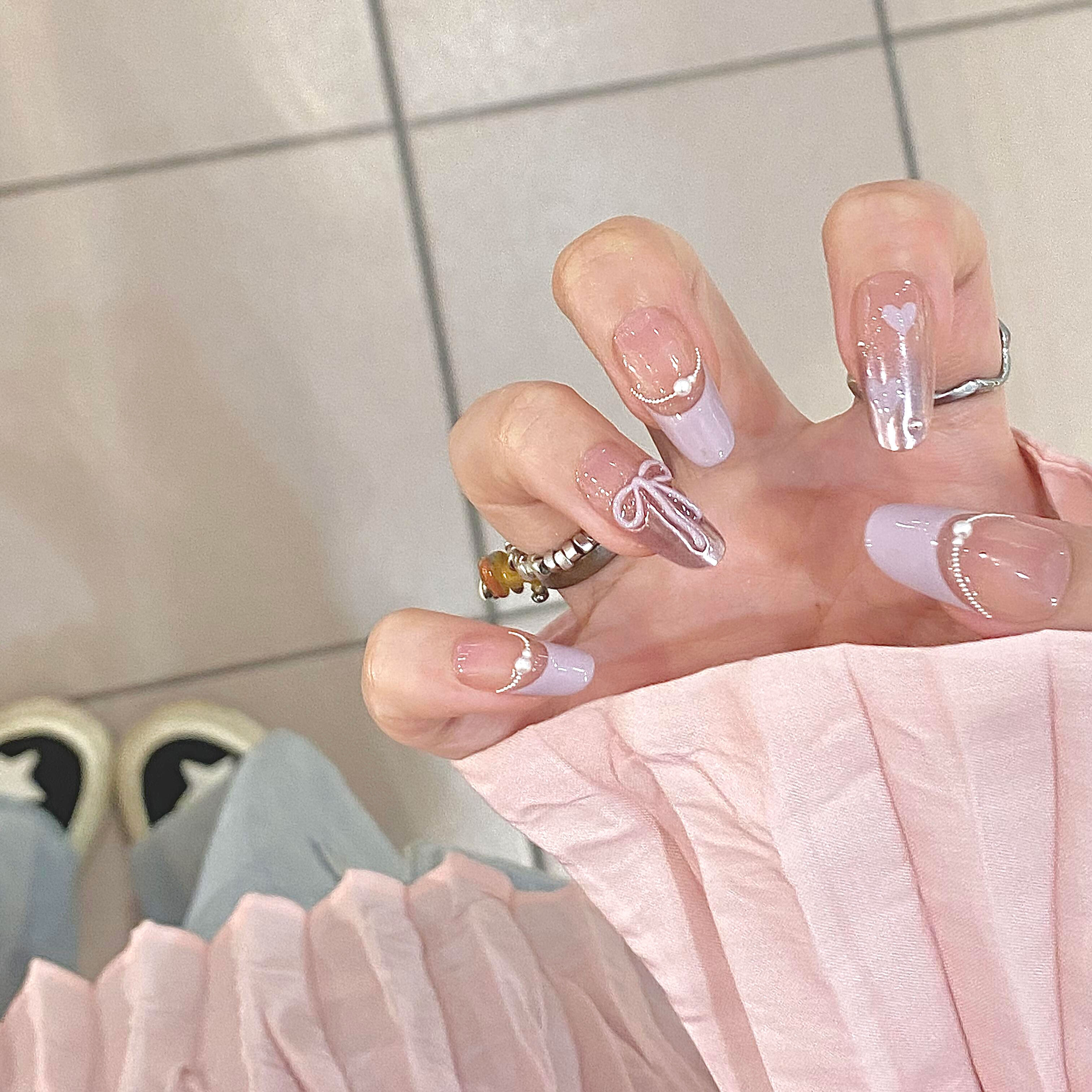 手工穿戴甲香芋紫法式蝴蝶结美甲贴片ins纯欲气质指甲显白高级感