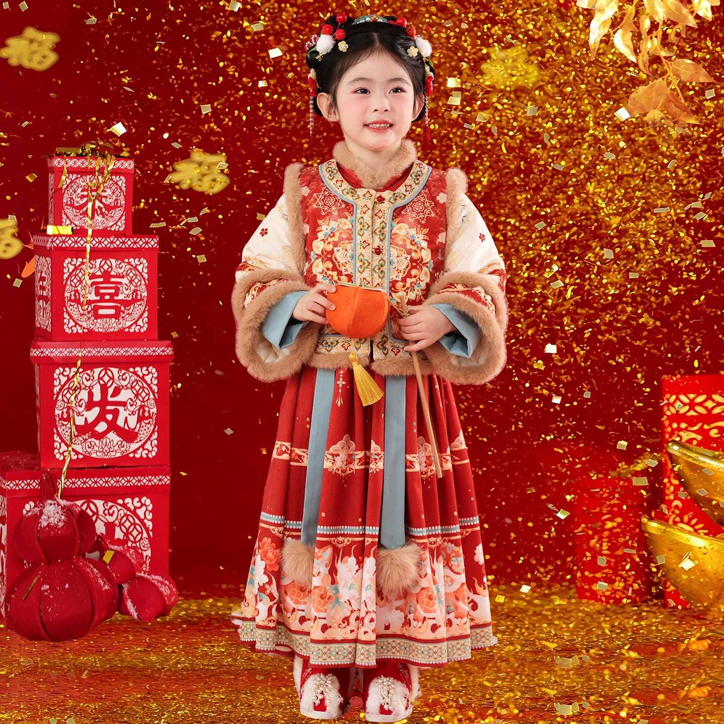 拜年服女童冬季儿童汉服冬装2026新款小女孩过年衣服喜庆古风唐装