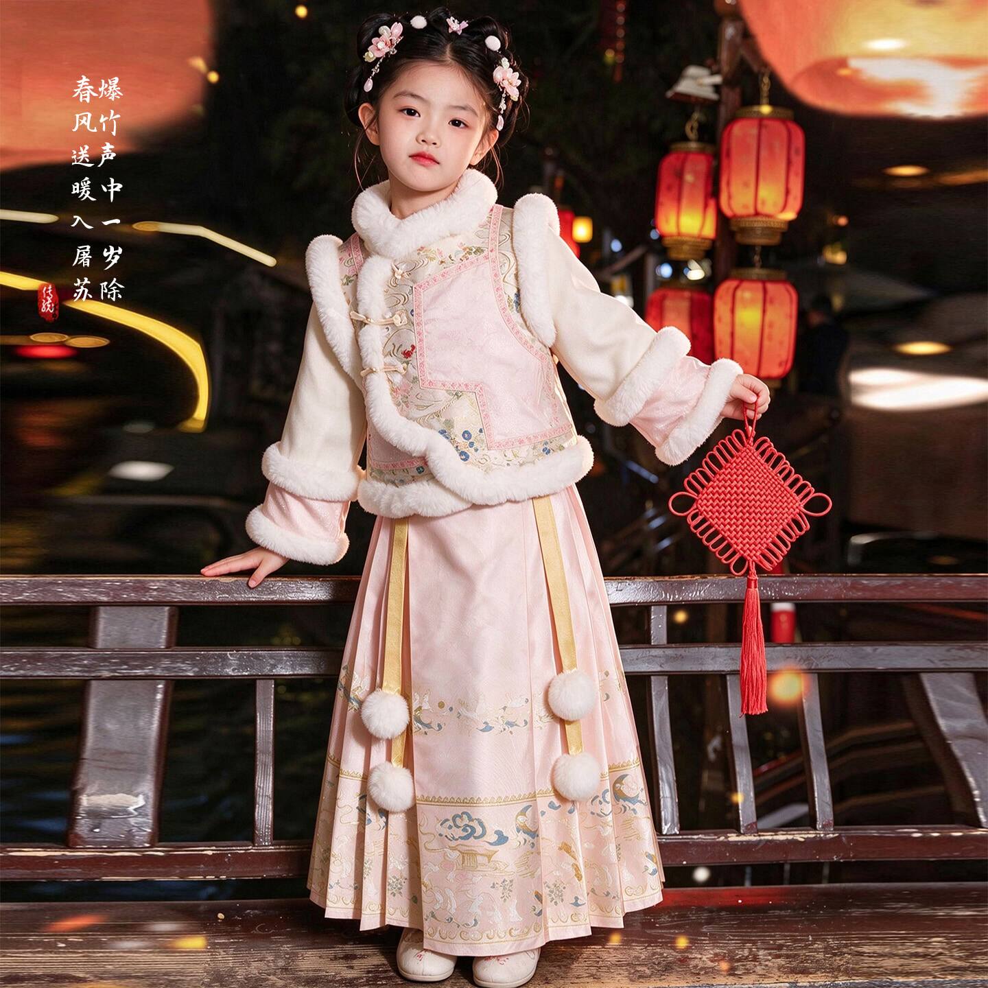 格格服女童汉服冬季2026新款儿童马面裙加厚套装中国风过年拜年服