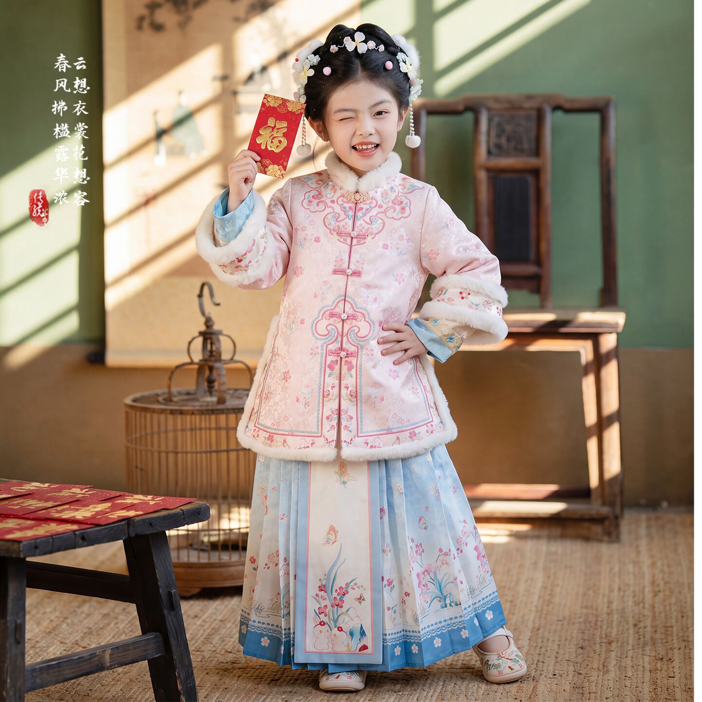 汉服女童古装2026新款秋冬加厚马面裙套装宝宝唐装冬季儿童格格服