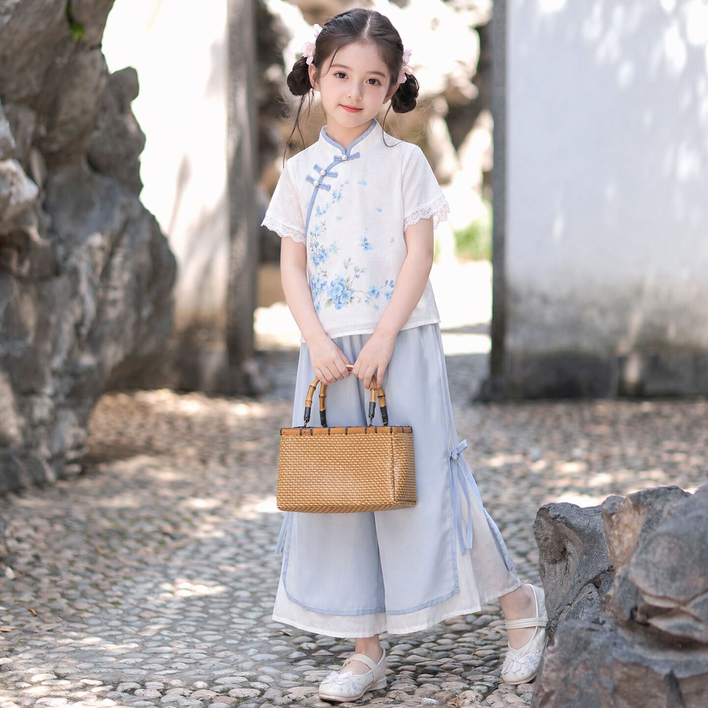 女童夏季汉服旗袍套装2026新款女宝宝中式国风短袖两件套儿童唐装