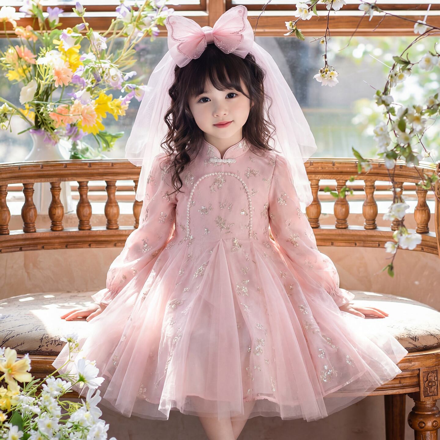 女童新中式连衣裙春装2026新款洋气儿童旗袍裙子小女孩公主裙春款