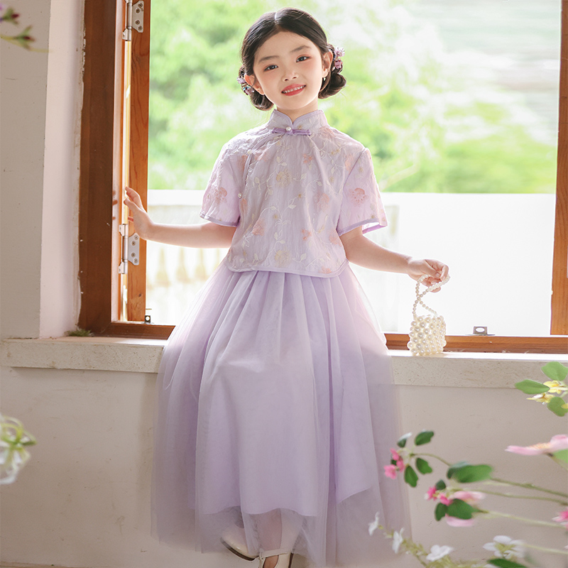 女童新中式旗袍套装夏季2025新款中国风汉服儿童古风超仙唐装夏款
