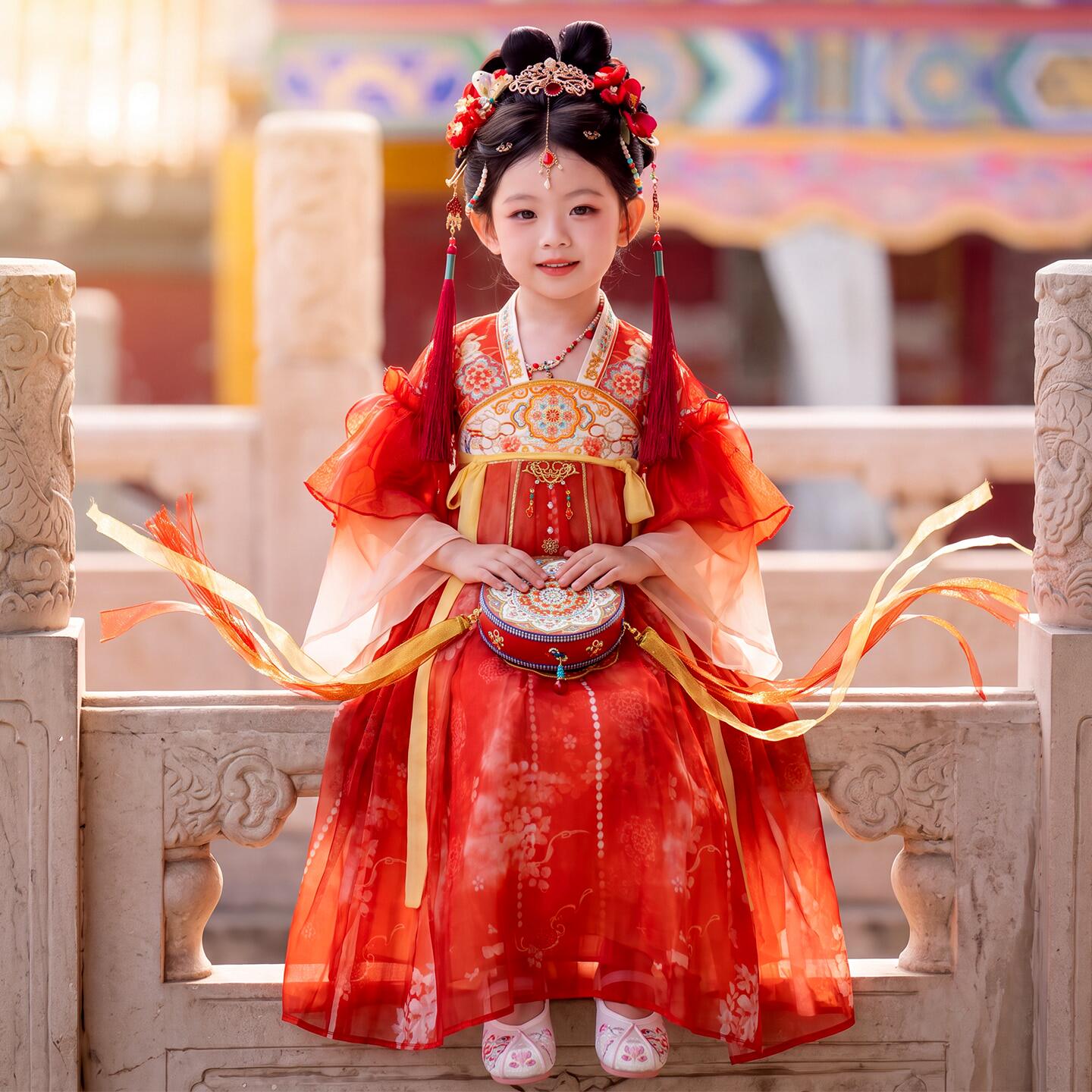 女童汉服中秋2026新款古风超仙公主连衣裙秋装儿童红色中国风古装