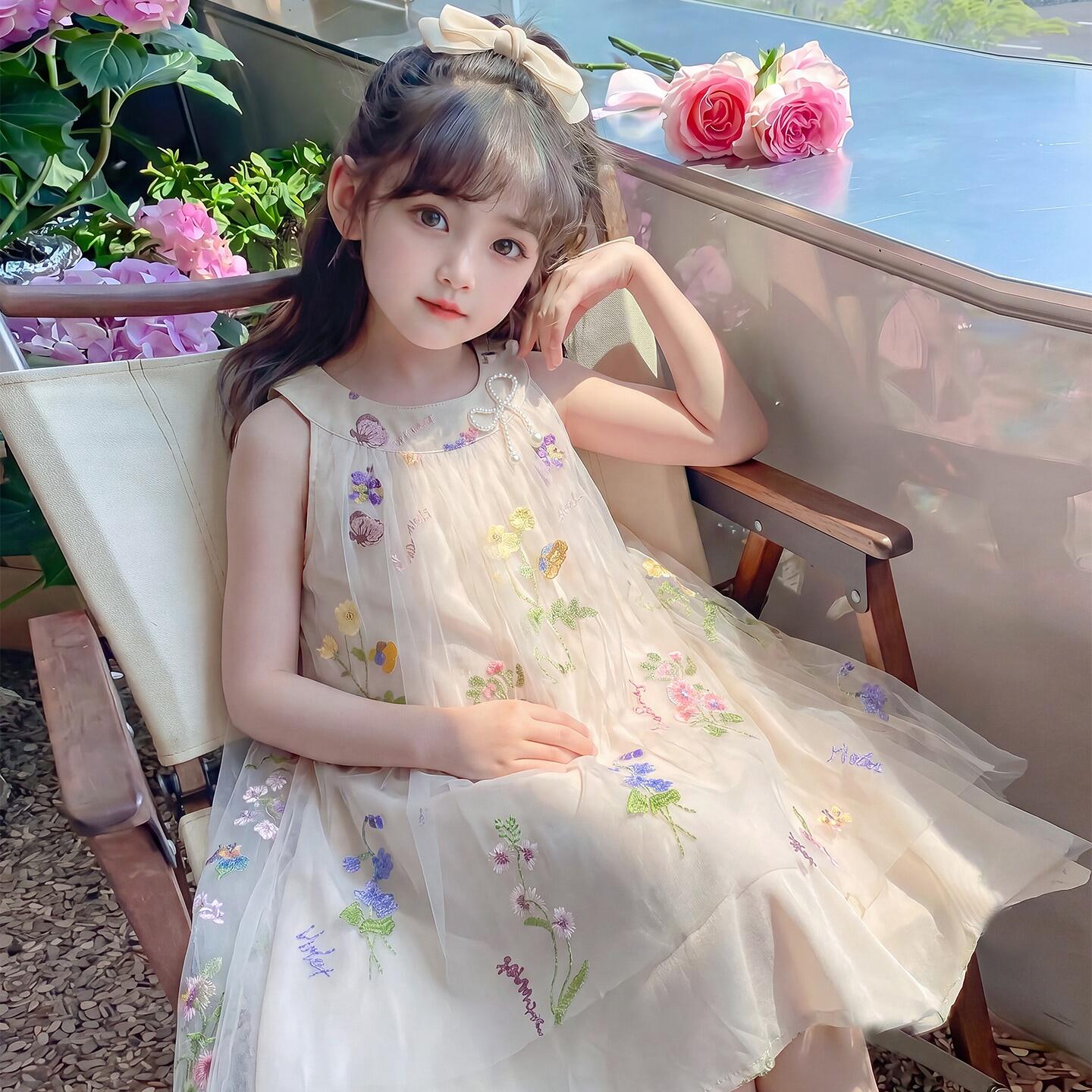 女童连衣裙夏季2026新款儿童洋气碎花吊带夏装宝宝巨好看公主纱裙