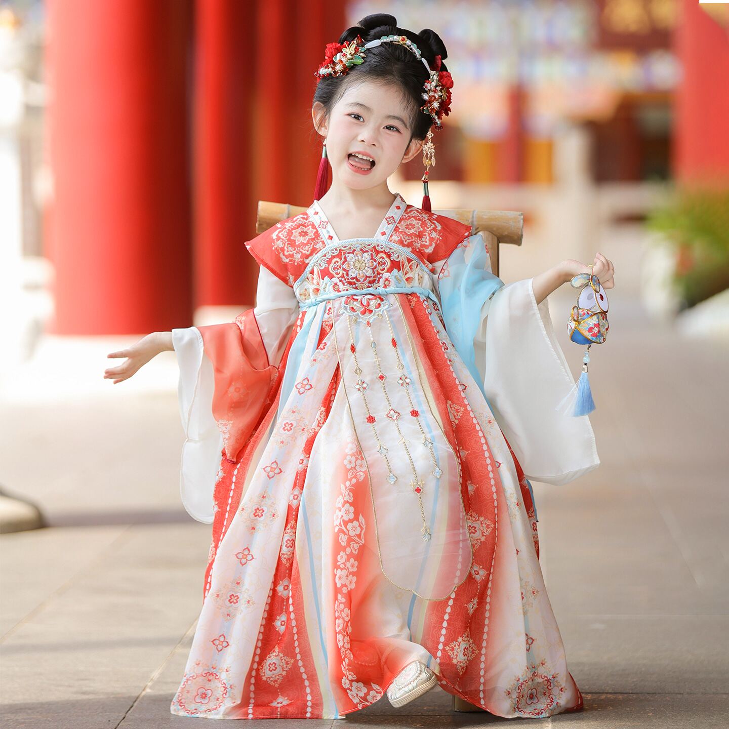 汉服女童中秋节红色古装2026新款儿童古风超仙唐装连衣裙高端秋款