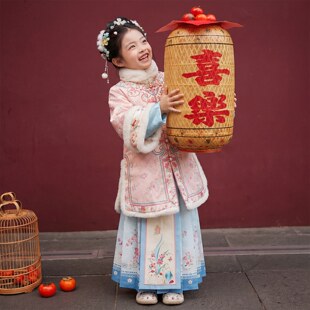 汉服女童明制套装冬季2026新款儿童拜年服古装加绒加厚国风新年装