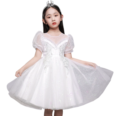 女童连衣裙白色2025新款洋气礼服夏季女孩公主裙蓬蓬纱裙儿童裙子