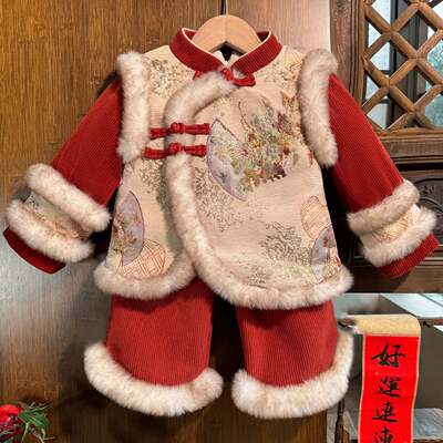 女童冬季拜年服套装2025新款喜庆过年古装儿童中国风汉服加厚冬款