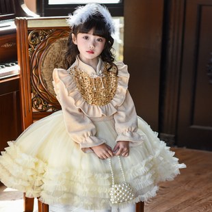 女童冬季加绒公主裙儿童洋气蓬蓬连衣裙2025新款小女孩生日冬裙子