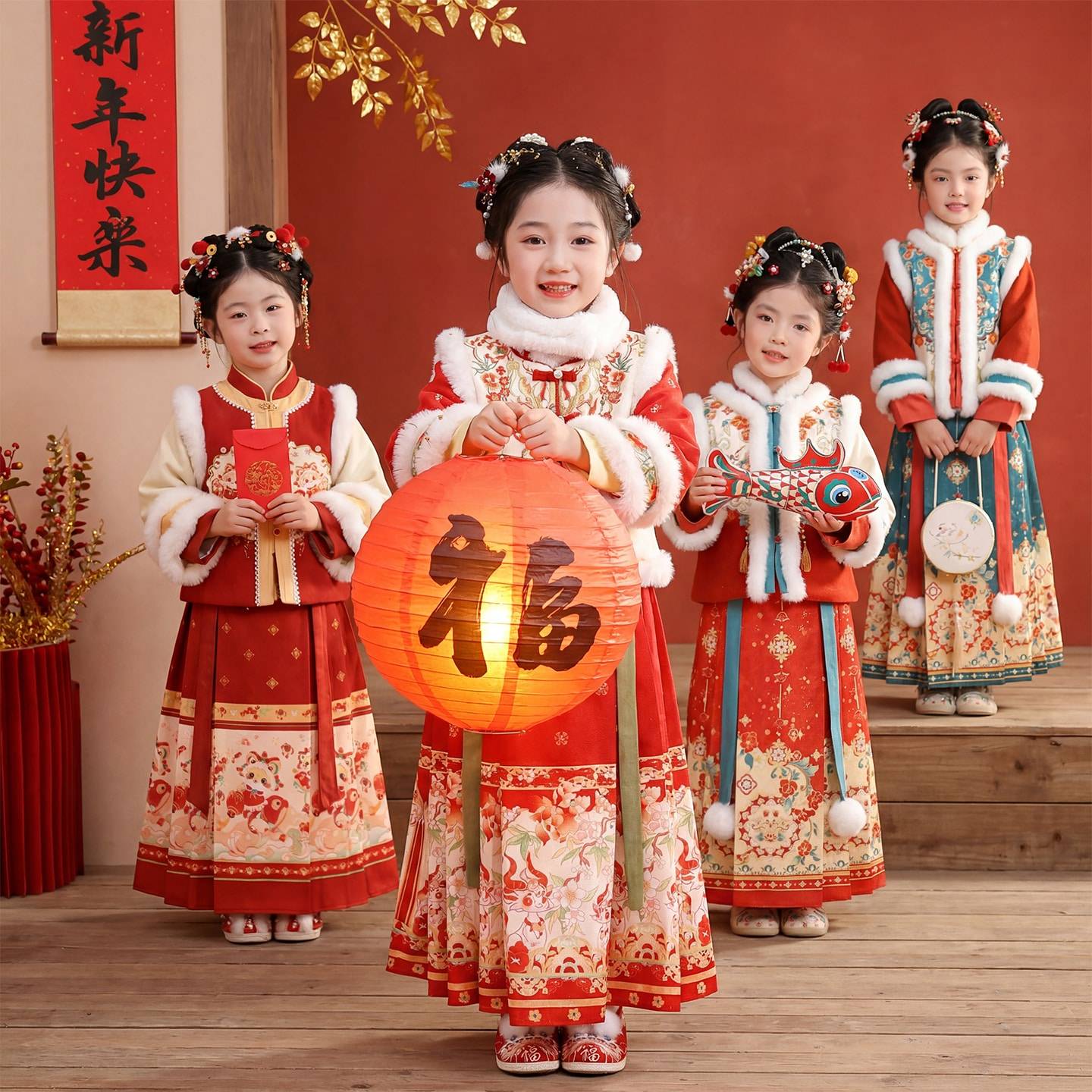 汉服女童马面裙套装加绒加厚冬季2026新款国风喜庆儿童新年拜年服,童装/婴儿装/亲子装,唐装,淘宝优惠券,粉丝福利购,淘宝优惠卷