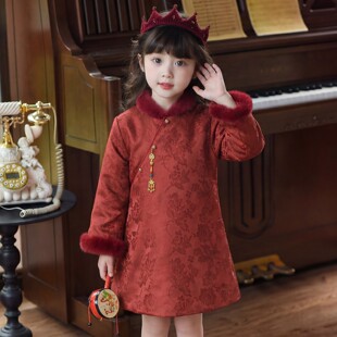 女童新中式旗袍拜年服中国风喜庆古装2026新款儿童冬装汉服公主裙