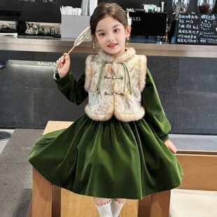 女童新中式连衣裙秋冬2026新款女孩中国风公主裙儿童冬装洋气裙子