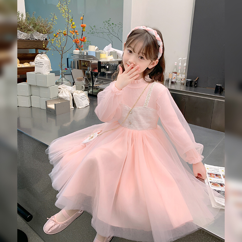 女童冬装洋气连衣裙毛衣裙子儿童2025新款小女孩秋冬季网纱公主裙