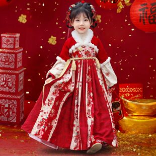 女童拜年服冬装加绒加厚古装2026新款中国风喜庆过年汉服唐装冬款