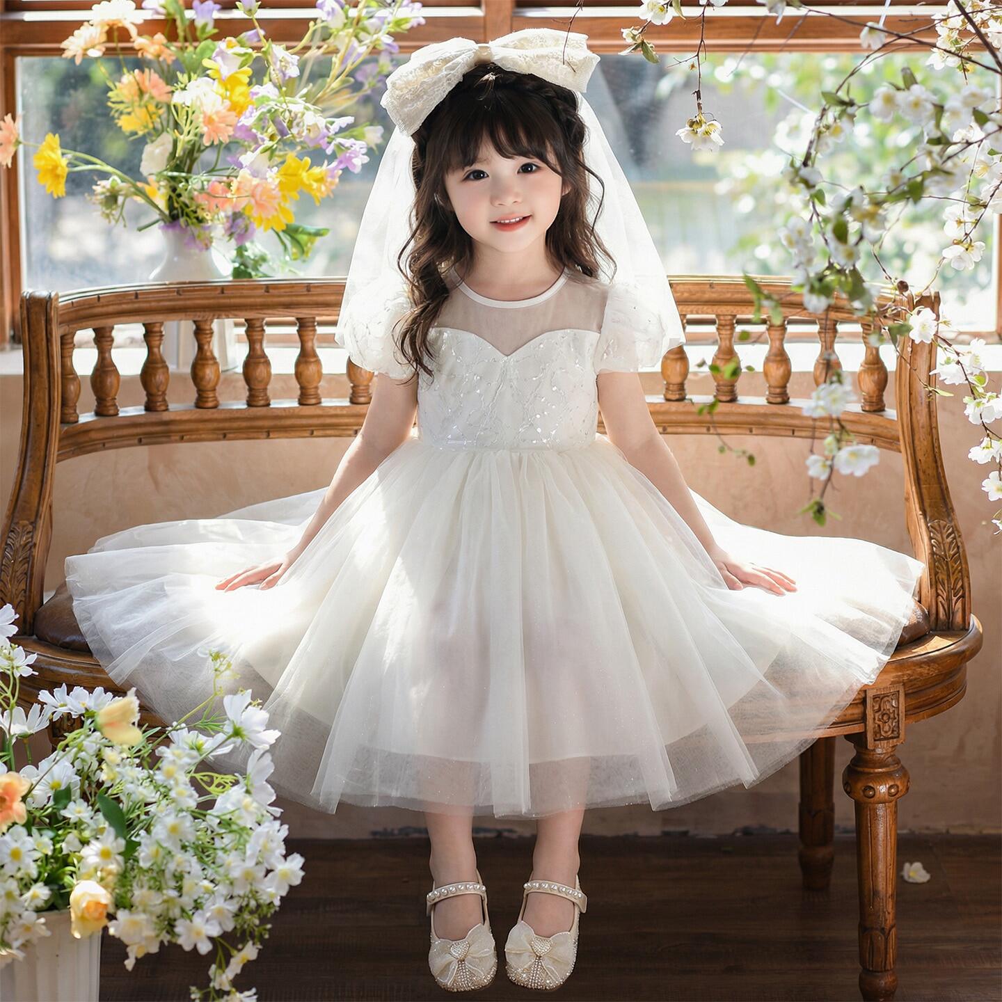 公主裙女童高端礼服花童婚礼儿童主持人钢琴演出服小女孩蓬蓬纱裙