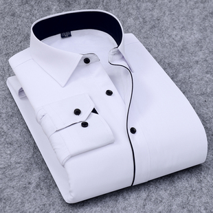 加绒加厚纯色商务正装 保暖衬衫 男衬衣不起球 纯白色男士 2025秋冬款
